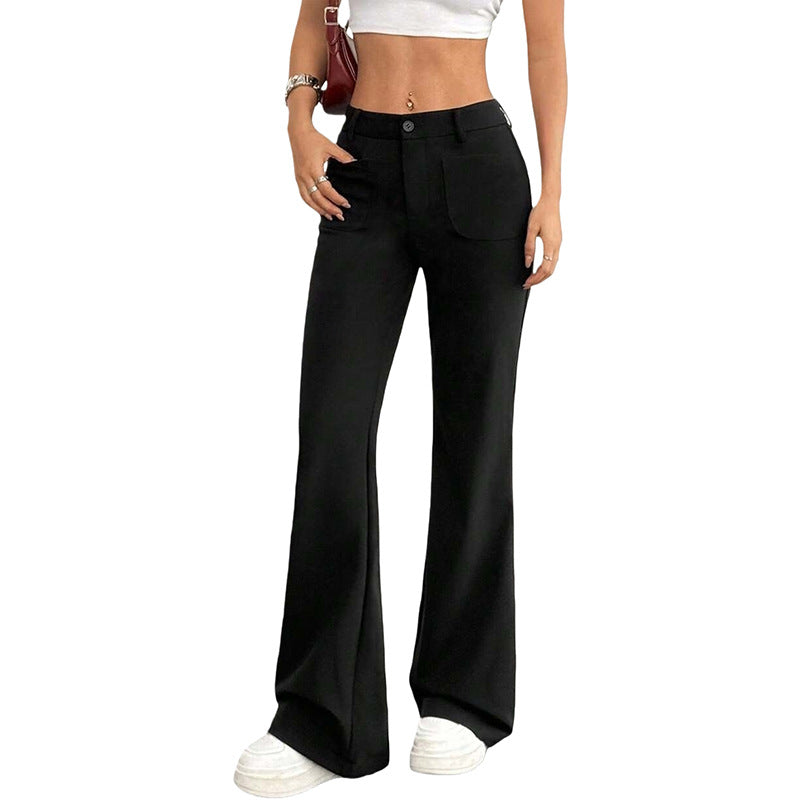 Border European And American Amazon New Style Flared Pants High-Waisted Straight Casual Slightly Flared Women's Long Pants With Pockets Wide-Leg Women's Pants